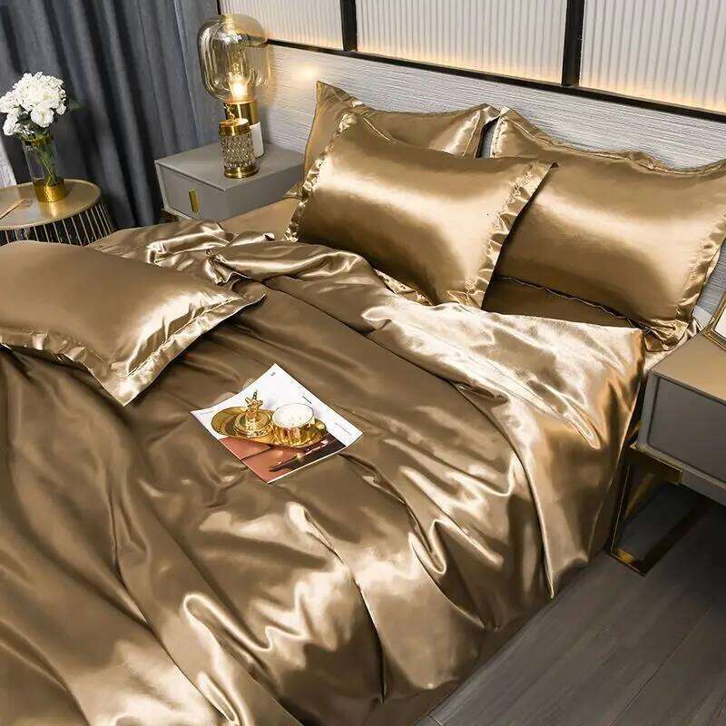 Pure Satin Silky Bedding Queen King Size Bed Set Quilt Duvet Cover Linens And Pillowcase For Single Double Bedclothes H260312