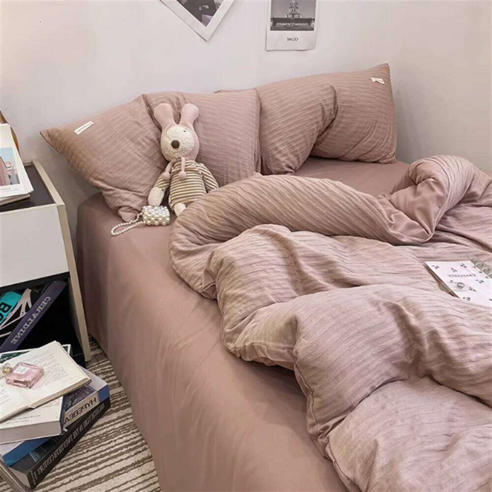 Ins Light Blue Bubble Washed Cotton Bed Sheet Bedding Four Season Duvet Nordic Style Three Piece Set H260312