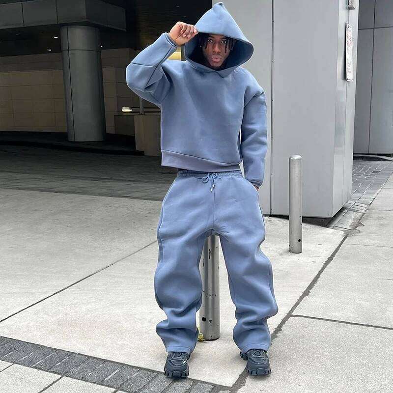 Male Autumn New 2 Piece Set Casual Solid Couple's Hooded Loose Sweatpants Jogging Sweatshirt Trousers Outfits Suits