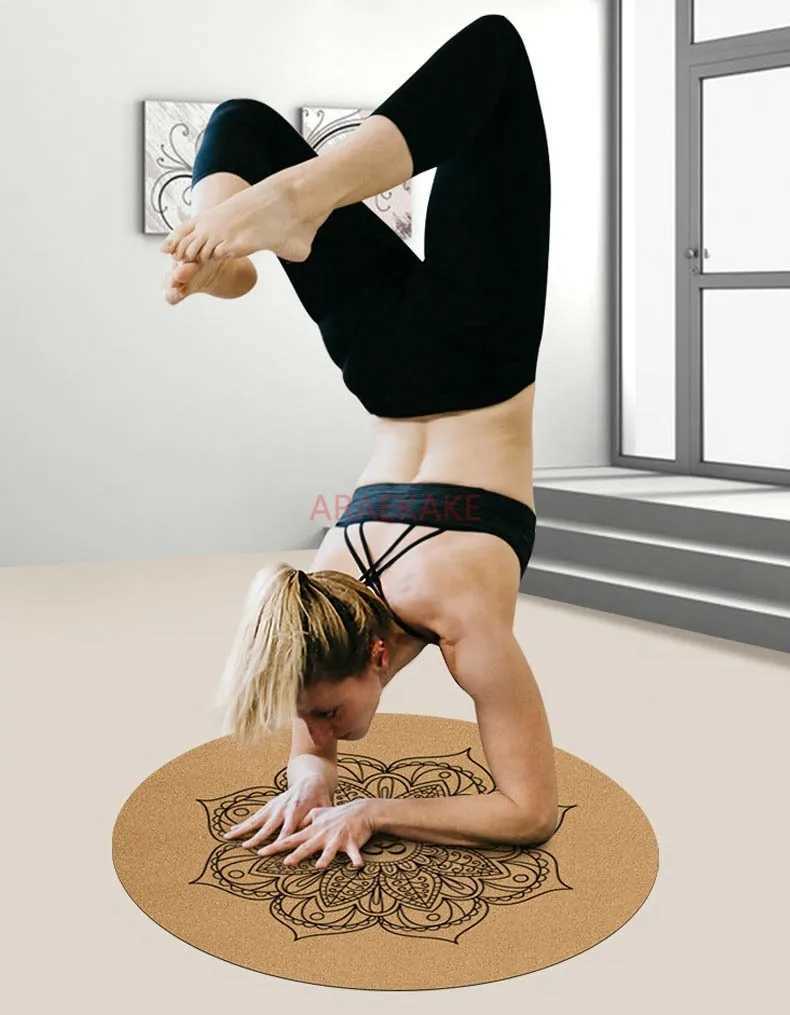 Cork circular yoga mat for meditation small size inverted flat support pad M260312