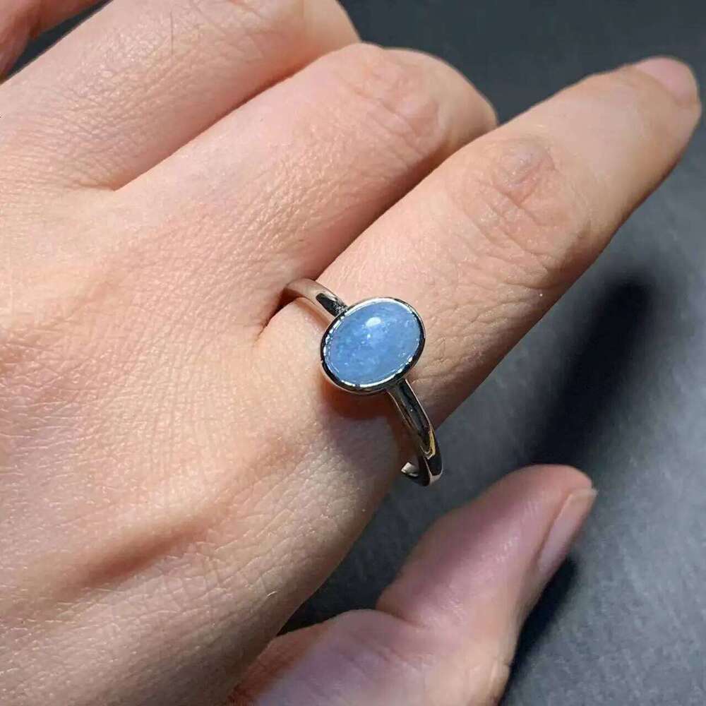 Vintage Natural Aquamarine Ring For Women Stainless Steel Simple Fine Jewelry Stone Gemstone Classic Style H260312