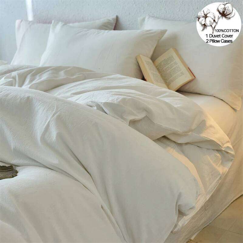 Premium 100% Washed Cotton Yarn-Dyed 3-Piece Set 1 Duvet Cover + 2 Pillowcases, Ultra-Soft Bedding Set, Multiple Sizes H260312