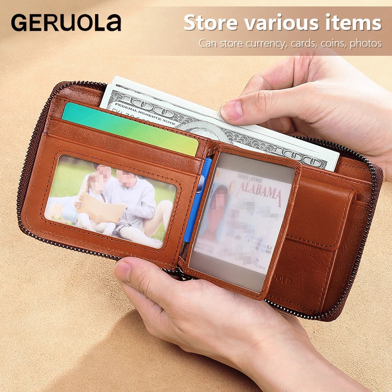 Wallet for men 2024 genuine leather zipper wallet change card bag all-in-one wallet trendy short clip for men 260304