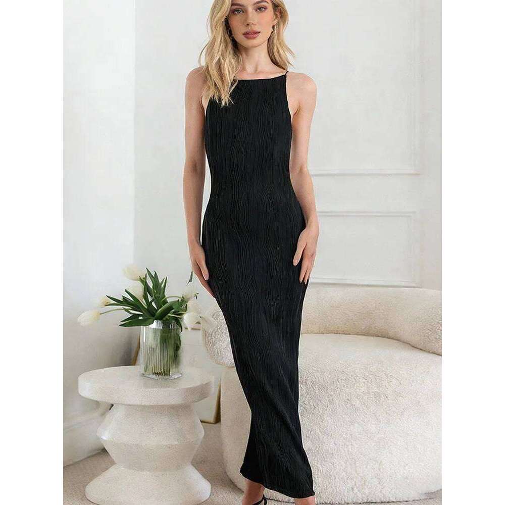 New Fashion Sleeveless Solid Color Split Slip Slim Chic Evening Party Dresses Summer Holiday Beach long Dress Robe C260312