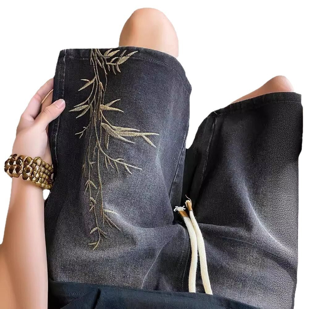 New Chinese-style Embroidered Denim Shorts For Men Washed Designer Pants 5-point Shorts Summer Thin Loose Retro Mid-length Pants Trendy Men's Pan
