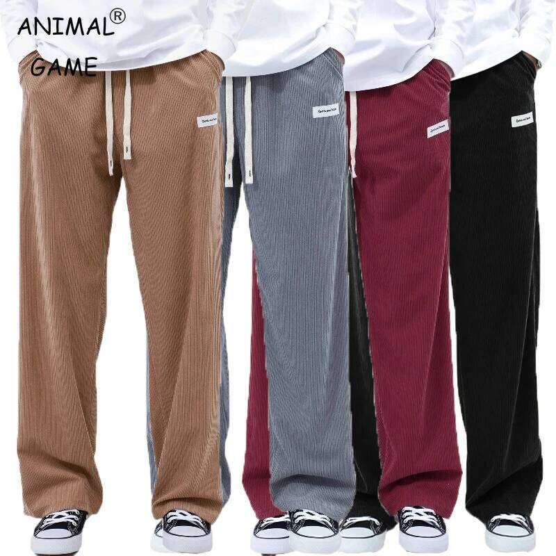Mens Corduroy Joggers Casual Cargo Pants Drawstring Elastic Waist Baggy Tapered with Pockets Outdoor Sweatpants