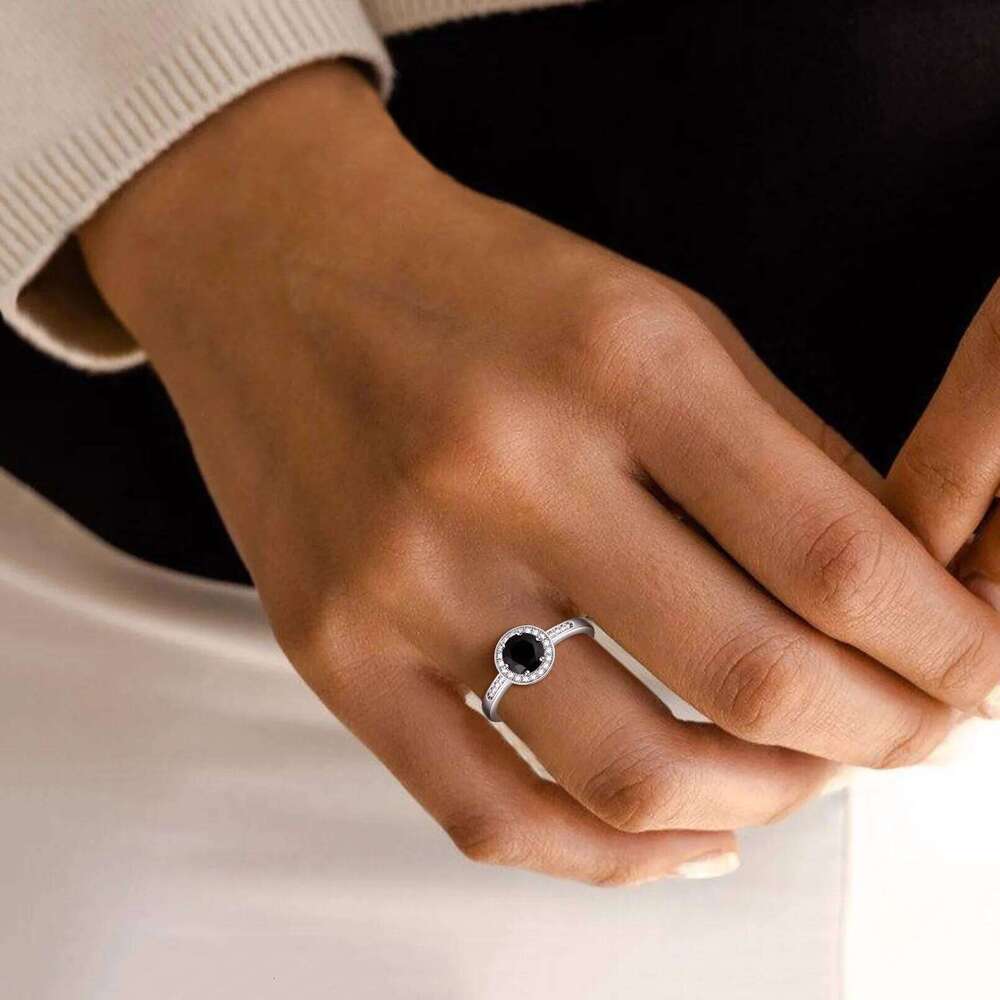 U7 925 Sterling Silver Wedding Rings Woman Size 5 -12 Black White Crystal CZ Anniversary Dainty Jewelry Gift for Wife H260312