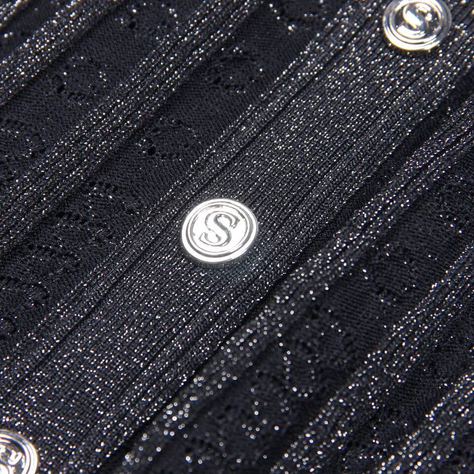 High Quality Fashionable Elastic Bright Silk Knitted Round Neck 7-inch Sleeve Single Row Button Lace Slim Fit Women's Dress