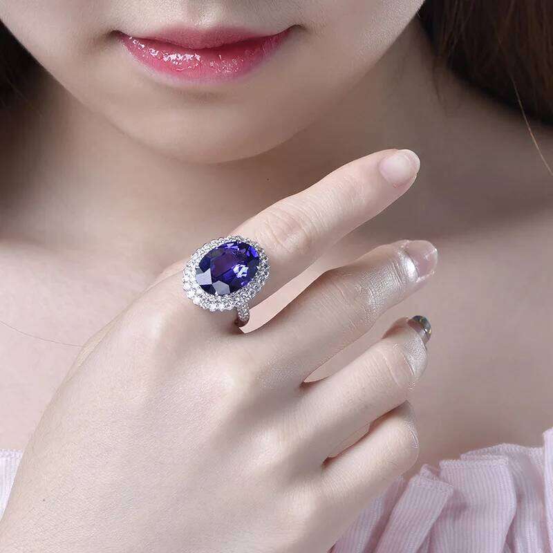 European and American High-End Elegant Dark Blue Tanzanite Colorful Gemstone Open for Women Cluster Zirconia Ring H260312