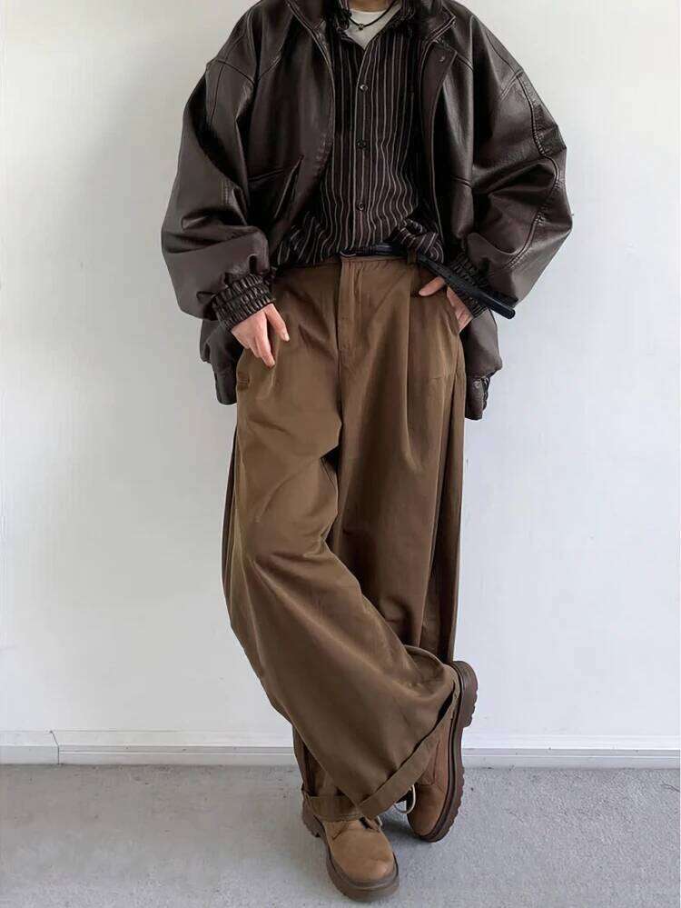 Vintage Brown Baggy Cargo Men Koraen Harajuku Suit Pants Office Casual Trousers Male Wide leg Work New