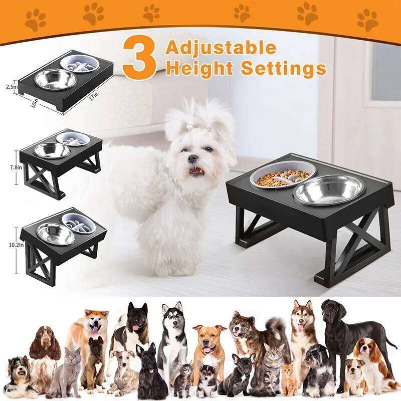 Bowls Stand Adjustable Height Slow Feeding Dish For Pet Dog Meal Elevated Bowl Mat 26Y0312