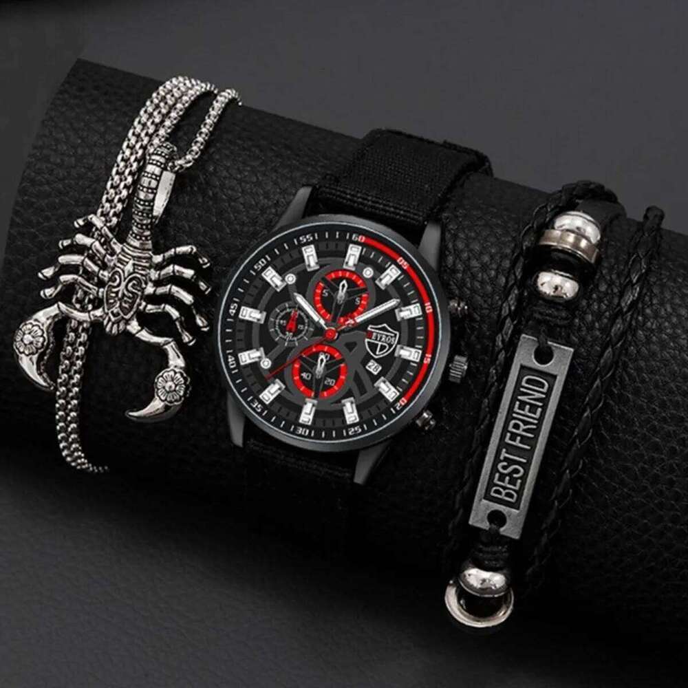 3 Pieces/Set Watches Fashion Luxury Nylon watch Scorpion Men's Business Casual Necklace Bracelet Watch