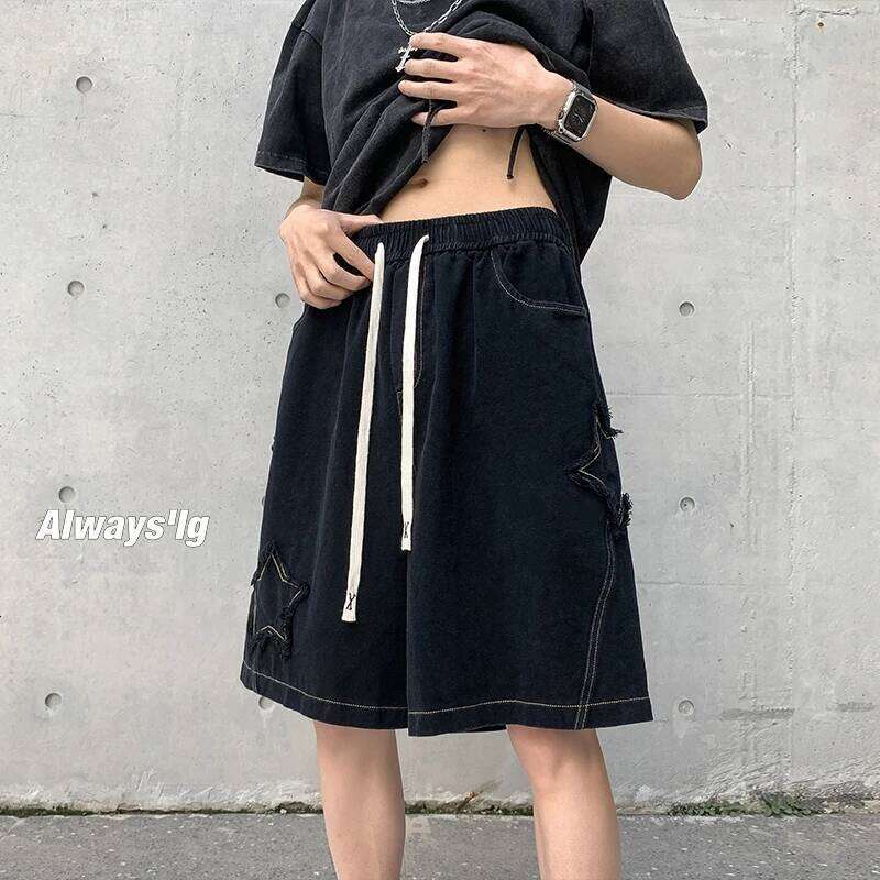 Star Patchwork Men Vintage Denim Summer Basic Simple All-match Hot Sale High Waist Leisure Ulzzang Streetwear Chic Shorts