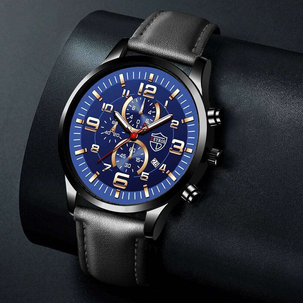 Mens Watches Stainless Steel Leather Quartz Wrist Man Business Watch Calendar Date Luminous Male Casual Bracelet Clock