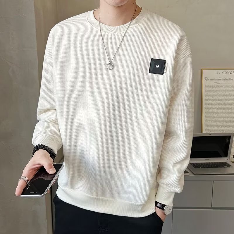 Autumn New Trendy Long-sleeve Round-neck Cotton Sweatshirt For Teenagers Style Slightly Designer Hoodie Loose Base T-shirt For Men