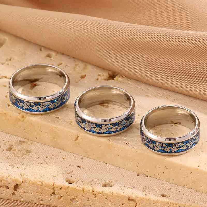 Stainless Steel silver Dragon Pattern Ring for Men, Vintage Chinese Style, High-End Feel, Simple and Versatile Jewelry