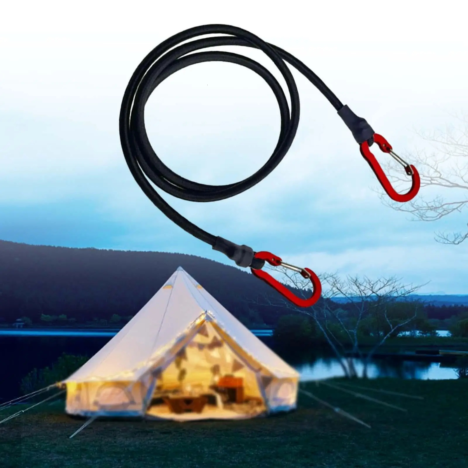 Heavy Duty Bungee Cord Elastic Tie Strap String Carabiner Hooks Kayak Cycling Luggage Packing Ropes Camping Accessories 260228