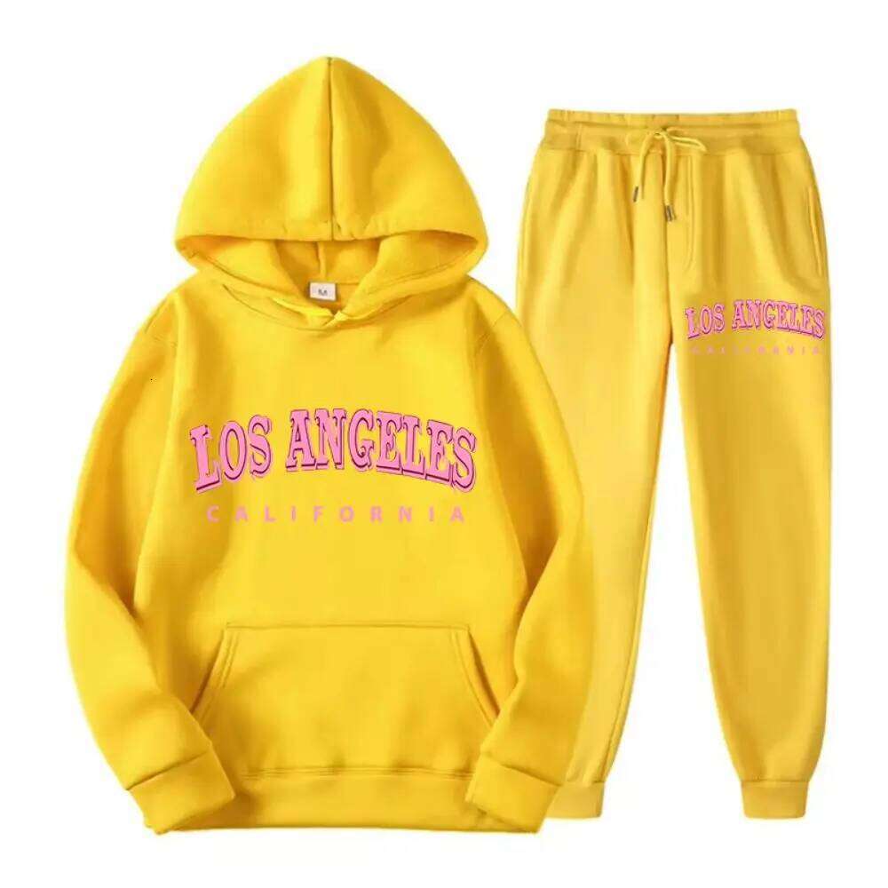 Two Piece Set Street Womens Hoodie & Pants Fleece Pocket Loose Pullover Los Angeles California Print Clothes Fashion Sportswear C260312