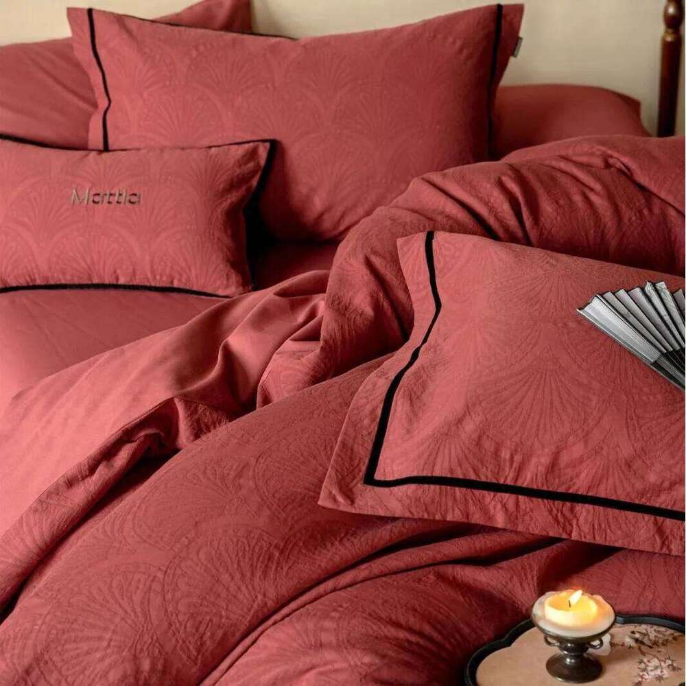 Customizable thick woven satin relief four-piece set Class A pure cotton bed sheet zipper quilt cover H260312 - view 5