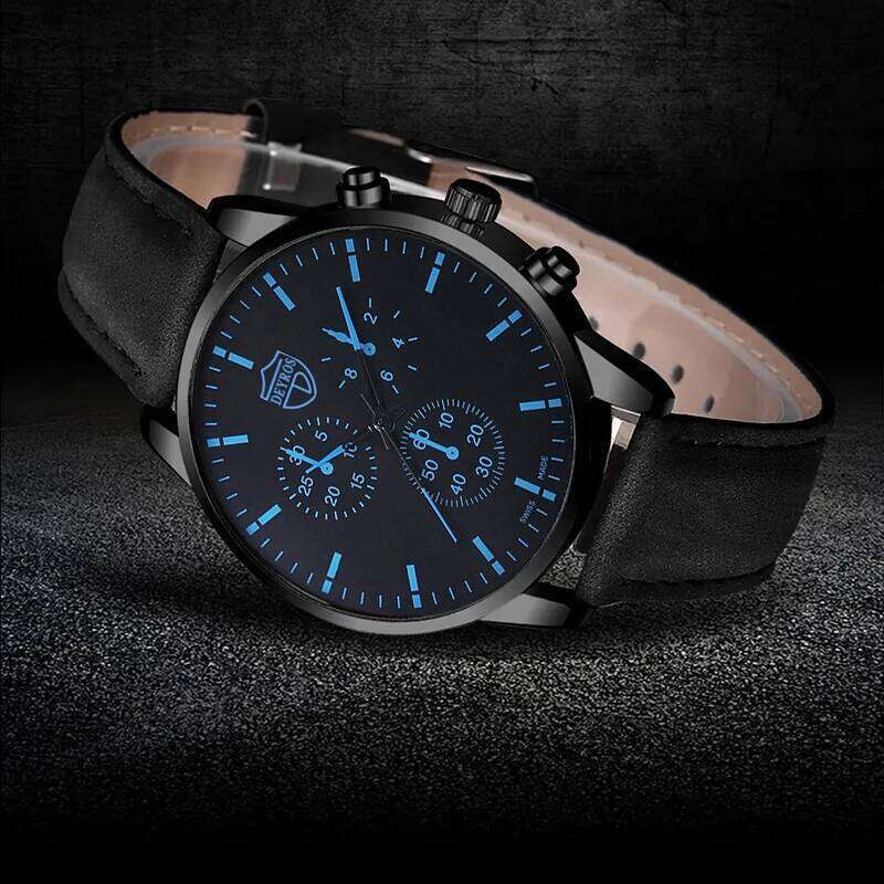 2pcs Men's Fashion Sports Watch Leather Bracelet Set Luxury Business Quartz Wrist Watches for Men Gift Relogio Masculino