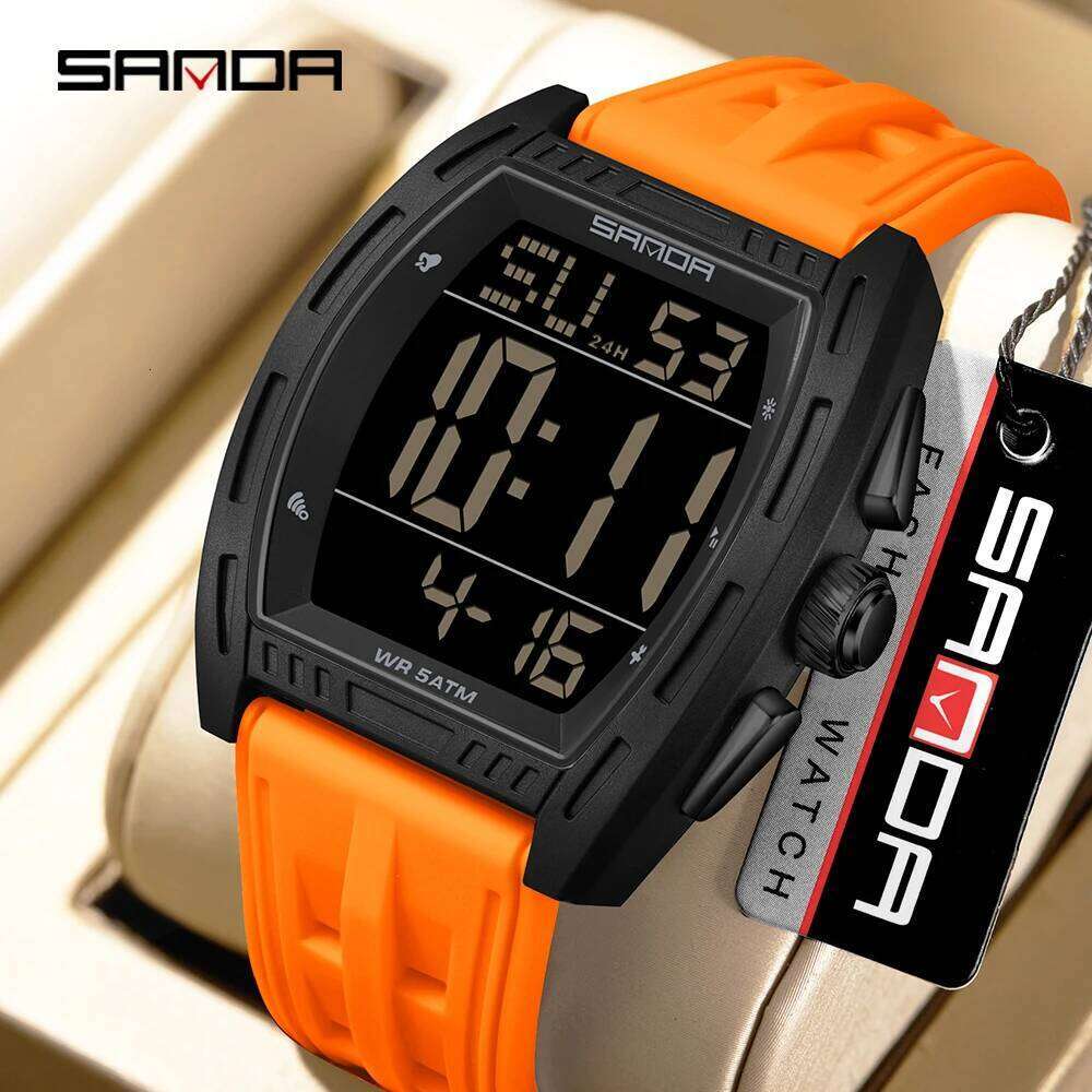 SANDA 6328 Fashion Cool Electronic 5ATM Waterproof, Seismic, and Drop resistant Large Digital Night Light Men's Watch