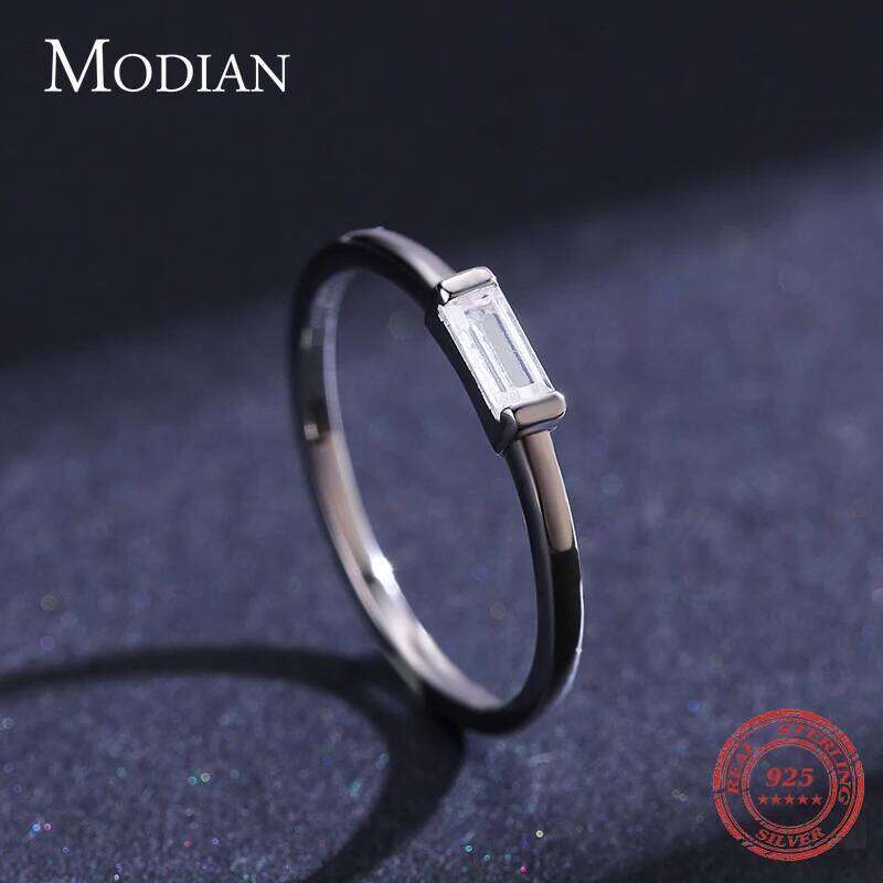 Modian 925 Sterling Silver Fashion Emerald Cut Shiny Clear CZ Wedding Female Rings for Women Simple Rectangle Ring Fine Jewelry H260312
