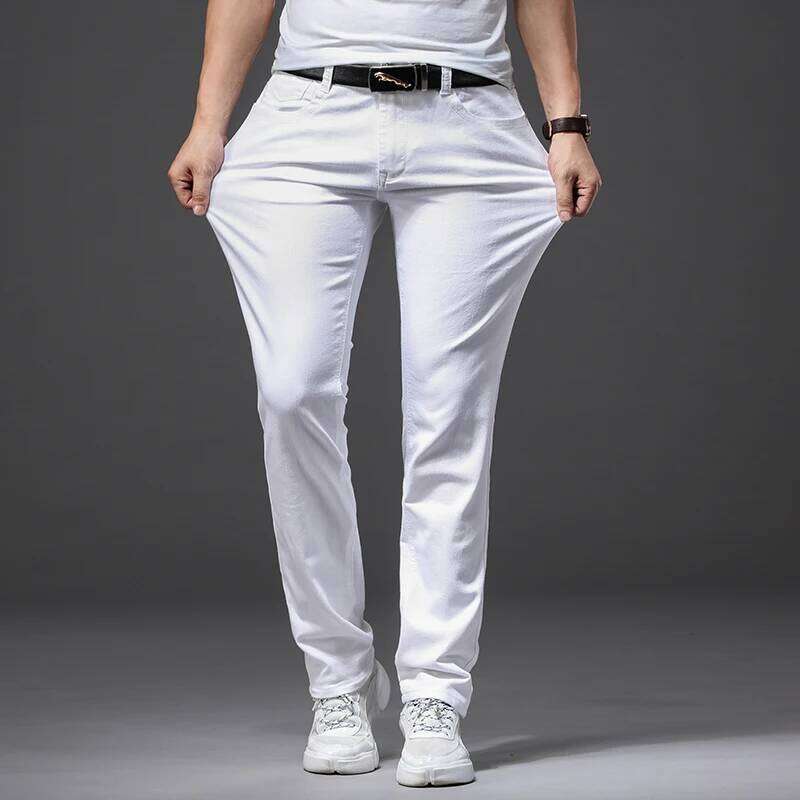 Men White Jeans Fashion Casual Classic Style Slim Fit Soft Trousers Male Brand Advanced Stretch Pants 26Y0312
