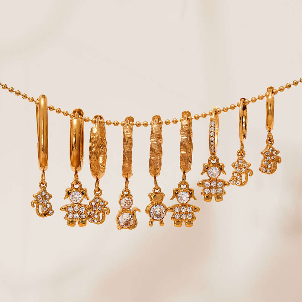 Stainless Steel Zircon Earrings For Little Girls, 18k Gold Plated Small Panda Geometric U-shaped Lava Ear Cuffs