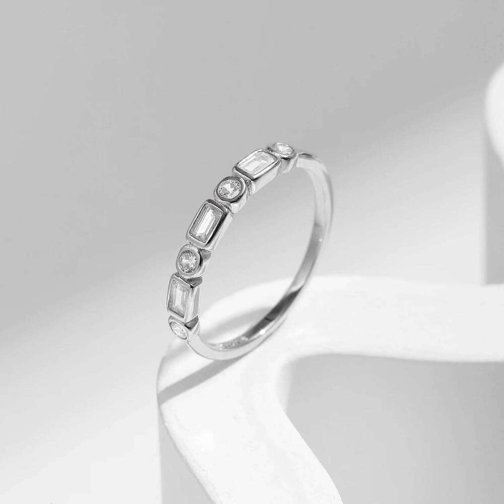 MODIAN 925 Sterling Silver Fashion Round Rectangle Dazzling Clear CZ Band Ring For Women Wedding Engagement Fine Jewelry H260312