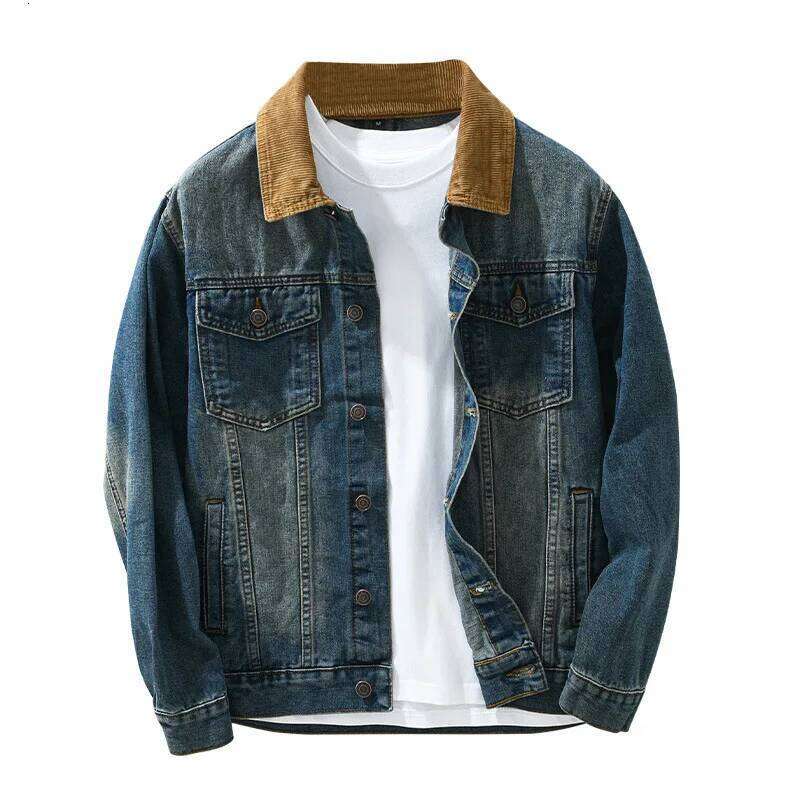 9016 Spring and Autumn New Style Splicing Denim Men's Loose American Retro Casual All-match Workwear Jacket Tops
