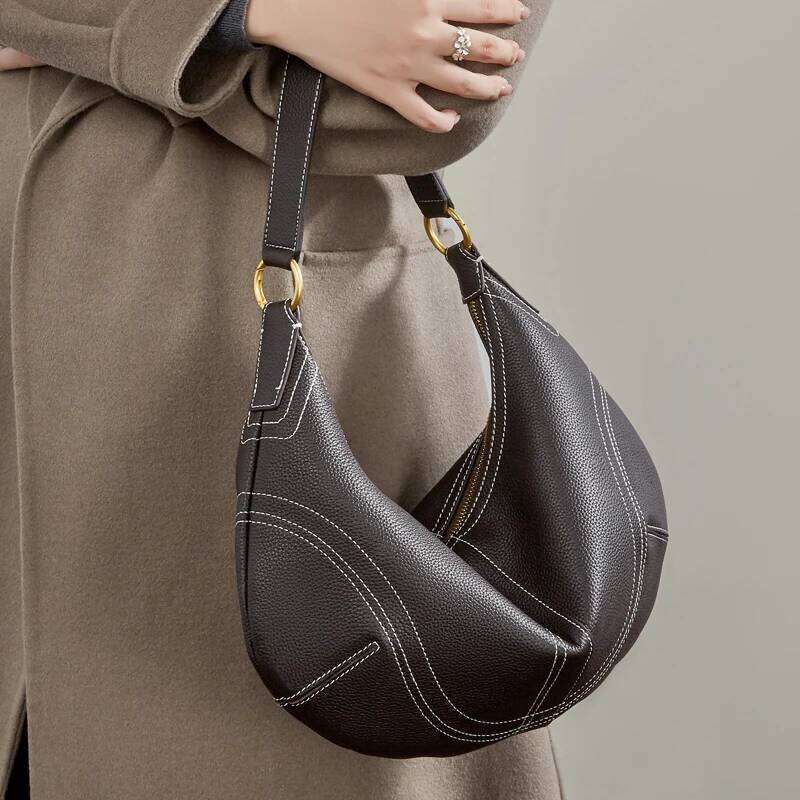 Hifashion Cowhide Genuine Leather Half Moon Crossbody Shoulder Bags For Women 2026 Luxury Designer Dumpling Hobo Ladies Handbags