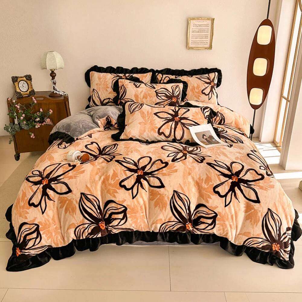 Double-Sided Milk Velvet Four-Piece French Style Skin Friendly Bedding Set Winter Warm Soft Quilt Cover Pillowcase Bed Sheet H260312 - view 3