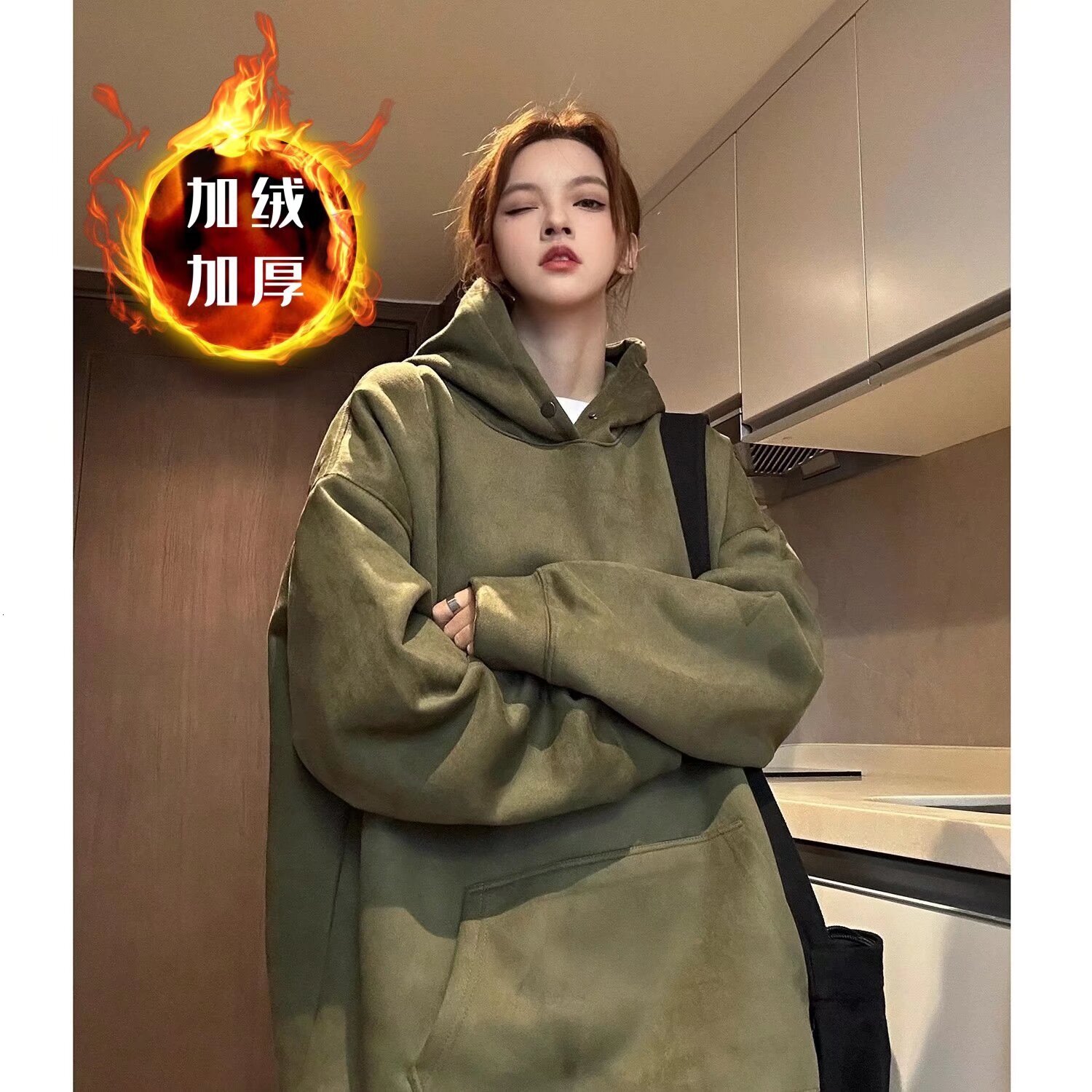 Solid Color Heavy-duty Suede Hooded Sweatshirt New Autumn And Designer Hoodie Winter Versatile Casual Fleece-lined Smooth Sweatshirt For Both Men And 