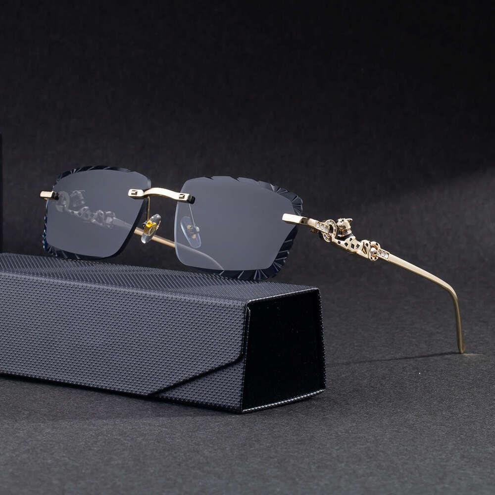 2026 New European And American Fashion Square Frameless Men Leopard Trend Diamond Cut Edge With Rhinestones Sunglasses For Women Cross-Border