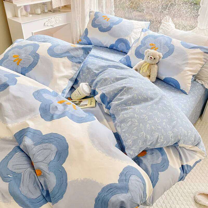 Double Bed Bedding Four-piece Set Pure Cotton Duvet Fitted Sheet Pillowcase Fading Resistant Home Textile Quilt Cover H260312