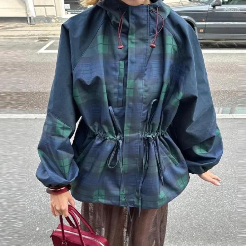 Women's Jackets Chic Plaid Vintage Coat Casual Loose Edgy Timeless Lady Jacket Trend Fashion Retro Designer Hooded Tops Female Fall Street