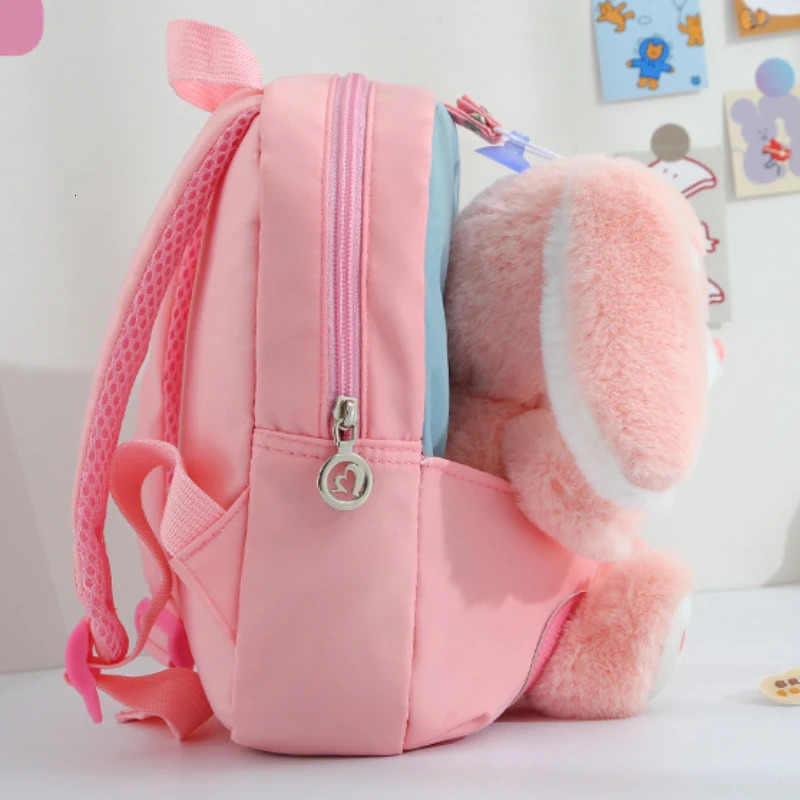 Plush 3D Rabbit Backpack for Boys Girls Kids Children SchoolBag Cute Bow Tie Cartoon School Bags Kindergarten Preschool Baby Bag 260311