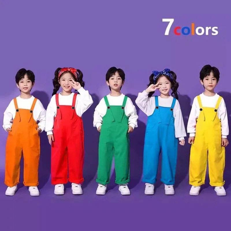 Children Hip Hop Solid Overalls Girls Dungaree Kids Candy Color Jumpsuit Romper Boys Streetwear Colorful Trousers School Uniform 260311