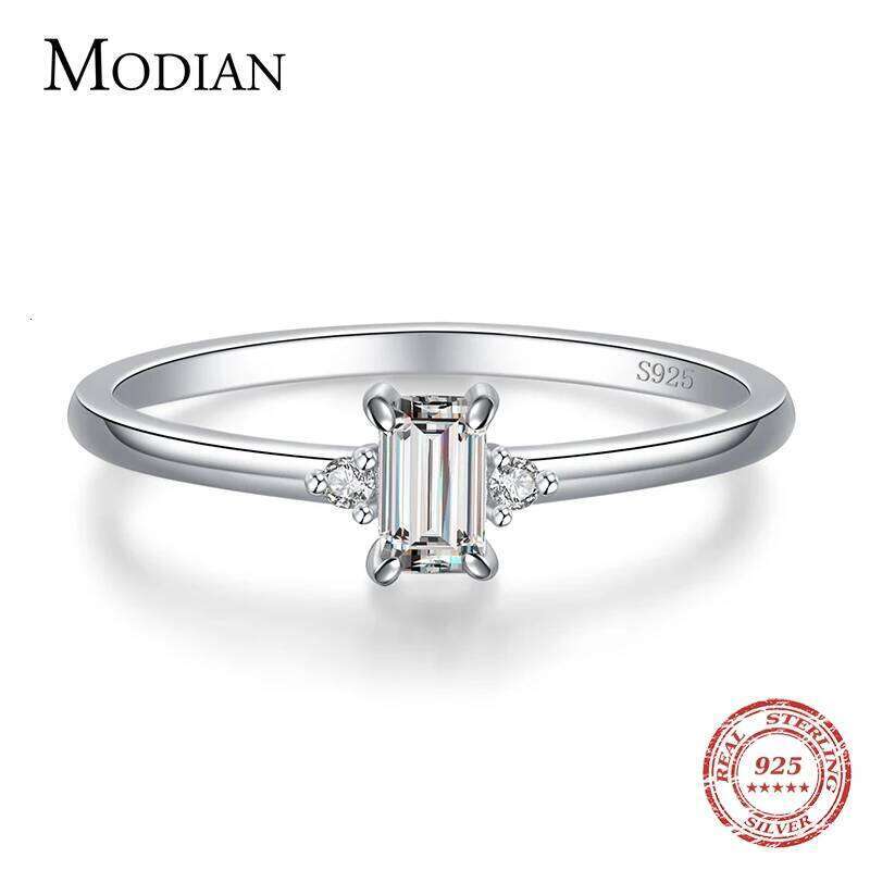 Modian Authentic 925 Sterling Silver Classic Charm Emerald Cut Zirconia Finger Rings For Women Hypoallergenic Wedding Jewelry H260312