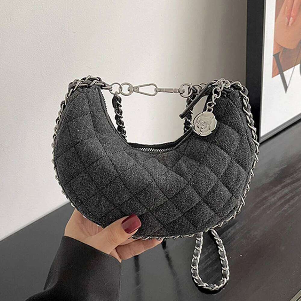 New Denim Fabrics Chain Crossbody Fashion Diffusion Stitching Small Crescent Bags Women S Luxury Underarm Tote Handbag XIU LAI SI