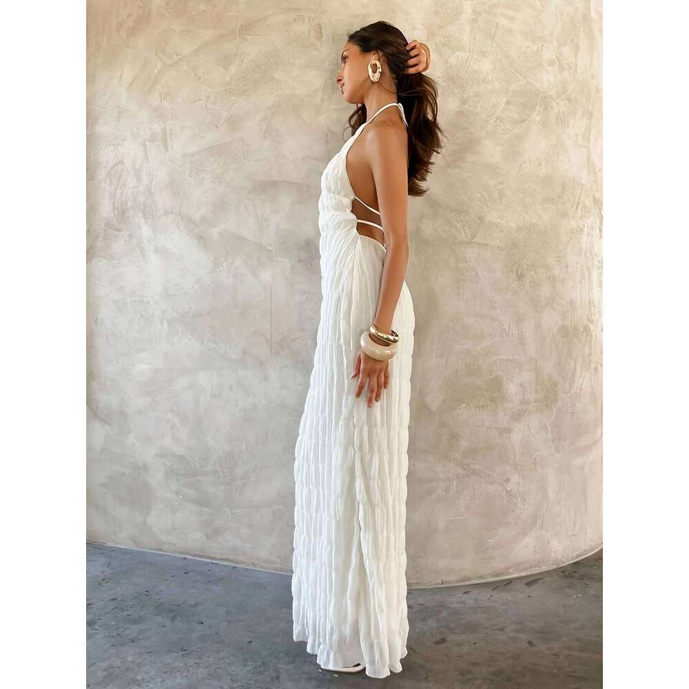 Elegant Directed Women's New Pure Color Casual Commute Holiday Style Long Dress with Strap C260312