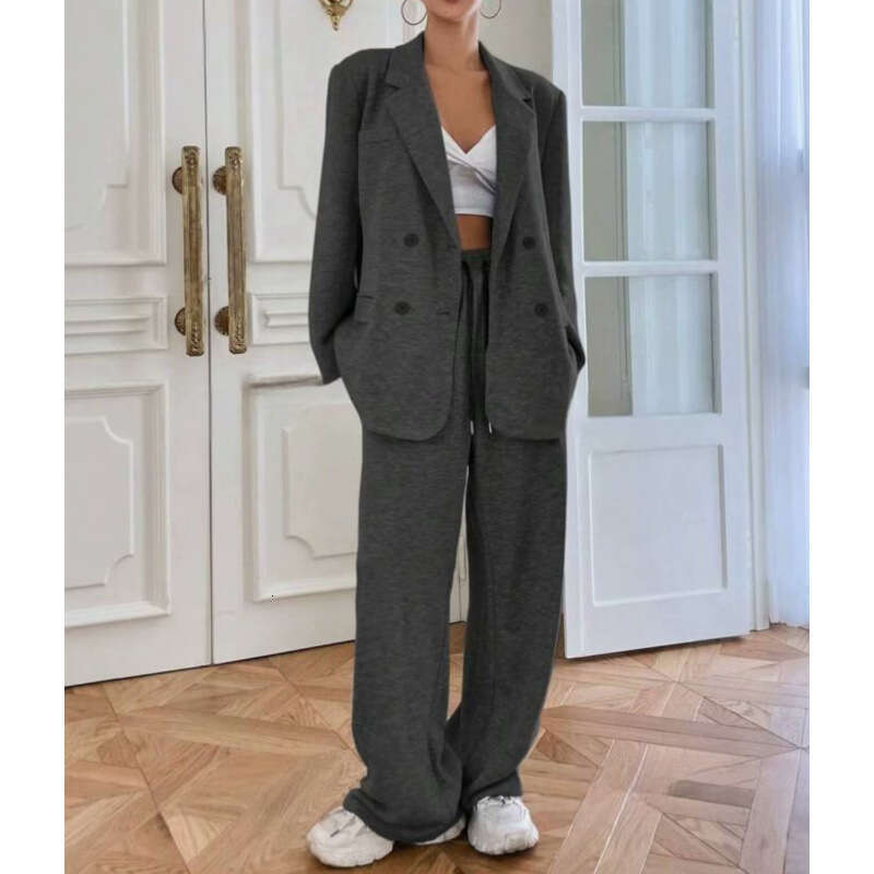 European And American Foreign Trade New Fashion Trendy Women S Two Piece Set Solid Color Style Suit Set