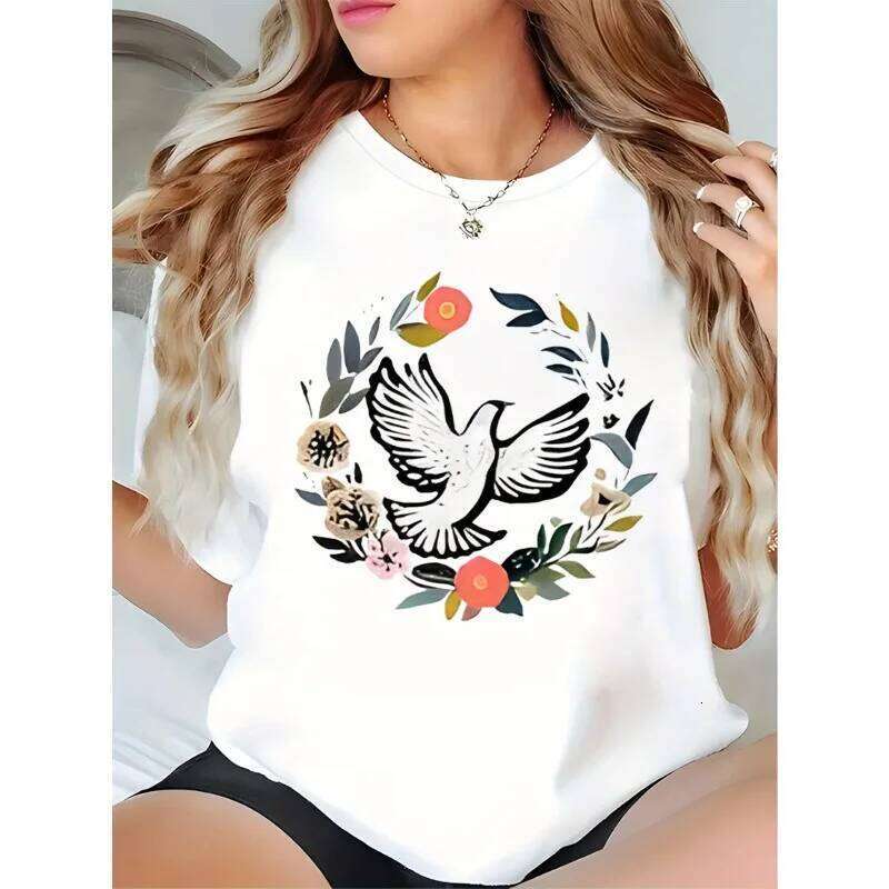 Ladies' Y2K Style T-shirt with Crazy Pigeon Pattern Print Loose Round Neck Summer Casual Top Daily Wear Fun Printed Shirt Z260312