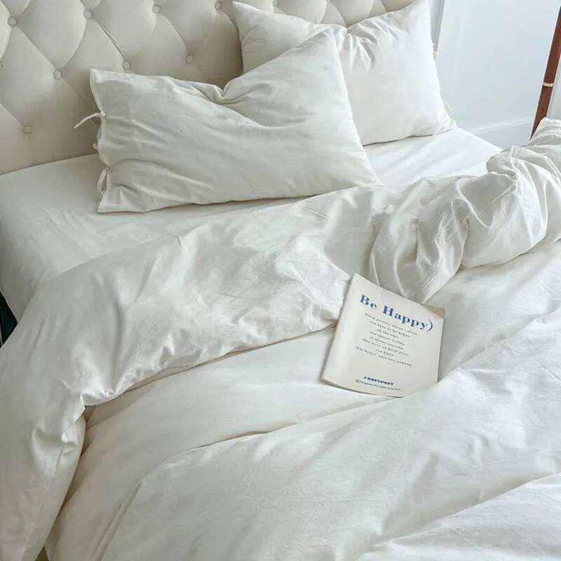 White Minimalist Comforter Cover Set Twin Queen Size, 4PC Bedding, Hotel , Extra Soft Flat Sheets/Fitted Sheet Pillowcases H260312