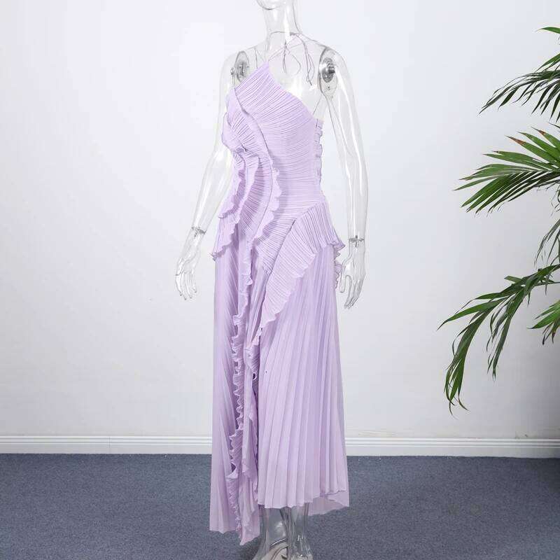 Gown Neck Strap Irregular Long Dress For Women Ruffle Sleeveless High Waist Backless Dresses 2025 New Summer Elegant Party Y2k C260312