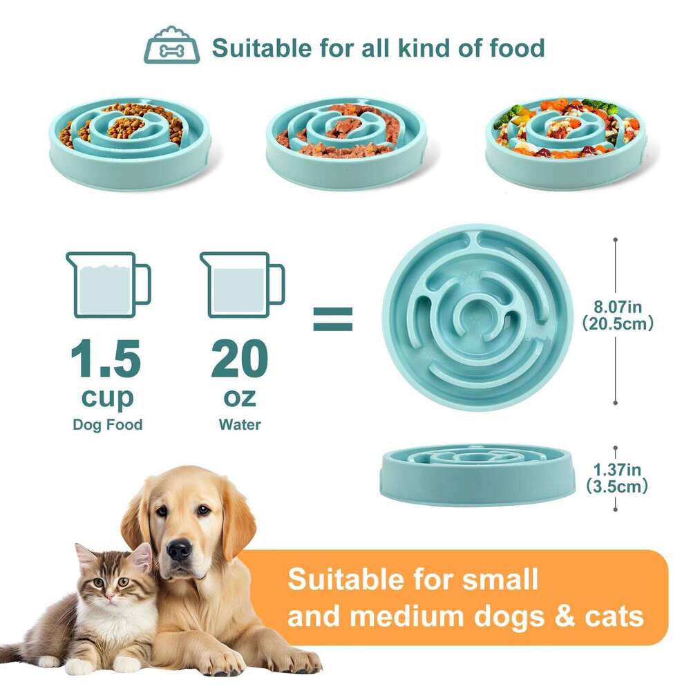 Pet Slow Feeder Fun Non Slip Anti-Gulping Slower Food Feeding Dishes Eco Dog Bowl for Large Medium Small Dogs Puppy 26Y0312