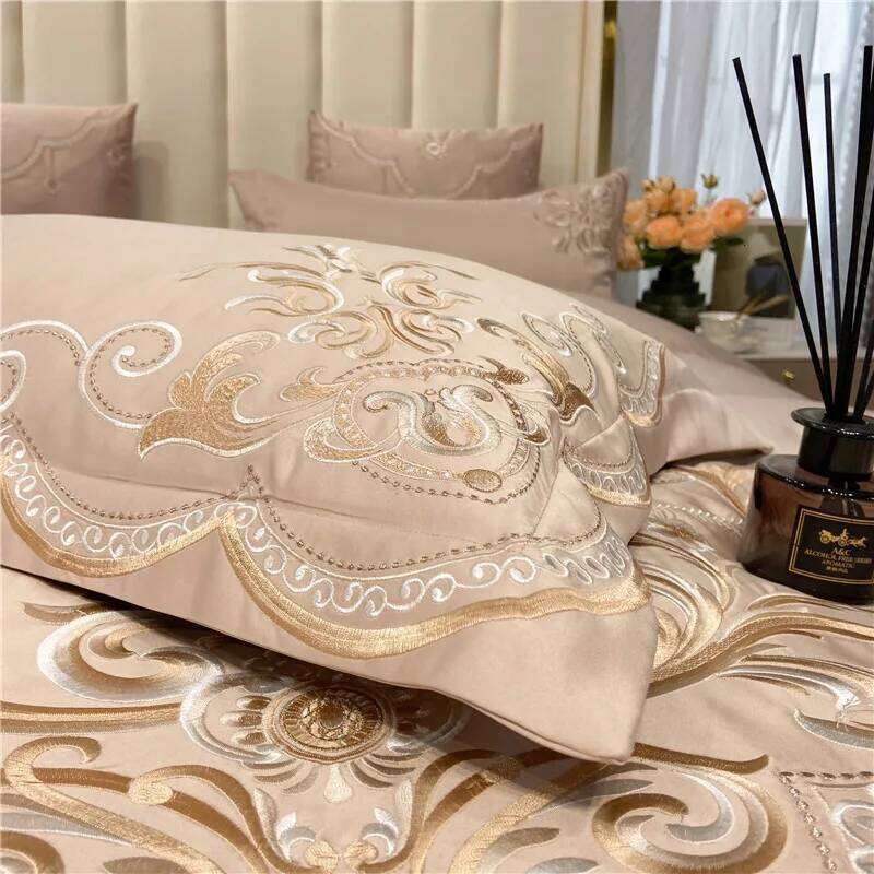 European-Style Bed Sheet Four-Piece 100% High-End Atmospheric Ice Silk Quilt Cover Pure Cotton Bedding Set Queen King H260312