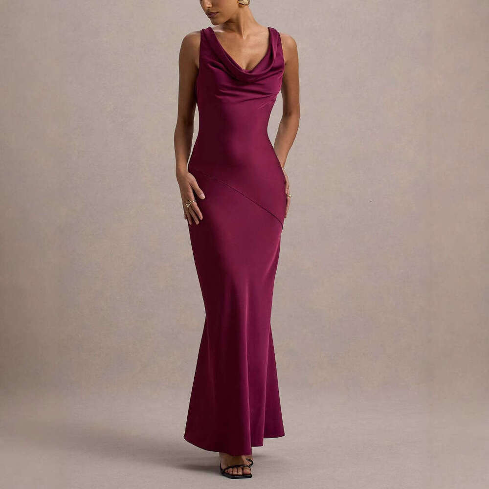 2026 European and American cross-border new style elegant high-end satin slim-fit bodycon fishtail backless sexy dress