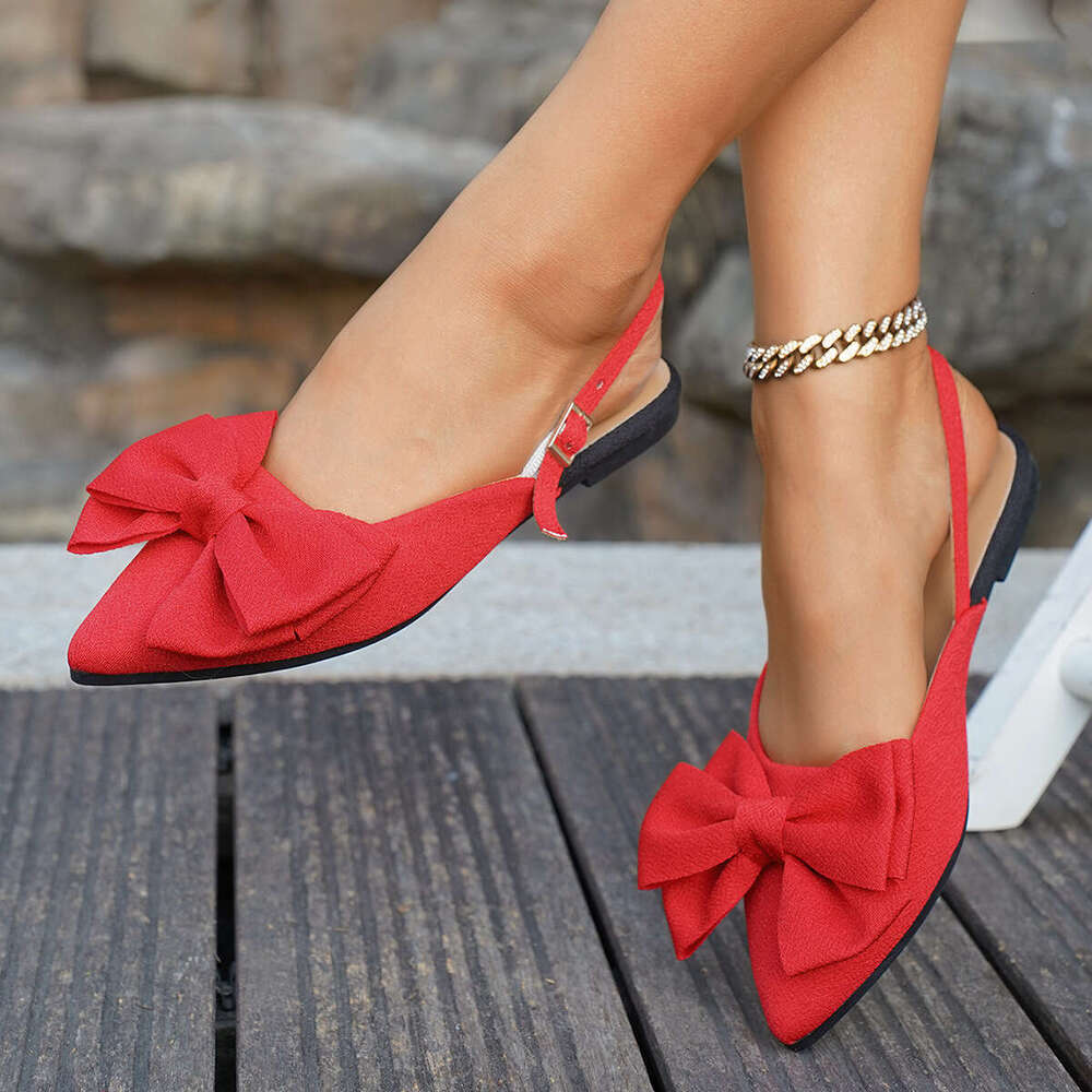 Designer shoes Bowknot Closed-Toe Backless Summer New European and American Style Pointed Toe Fabric Flat Sandals for Women