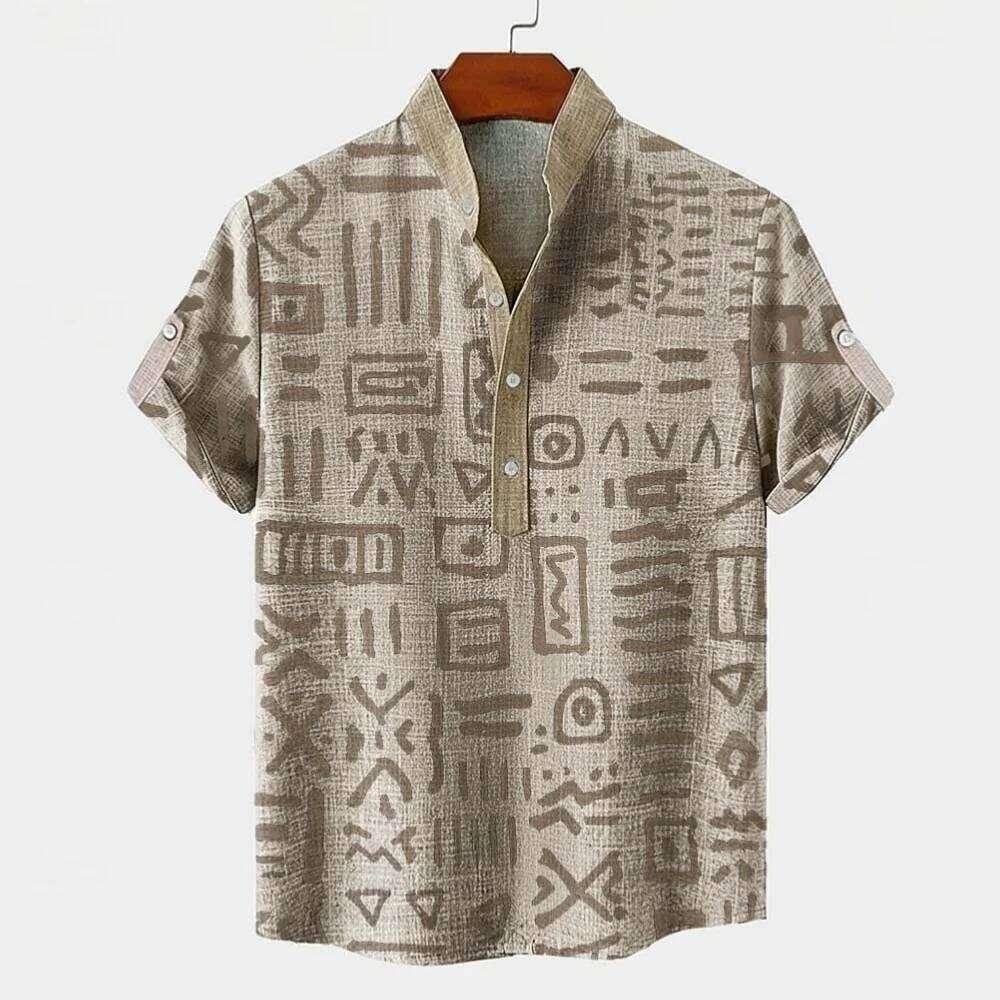 Retro linen men's short sleeved shirt, fashionable trend, loose top, street outdoor, casual and comfortable